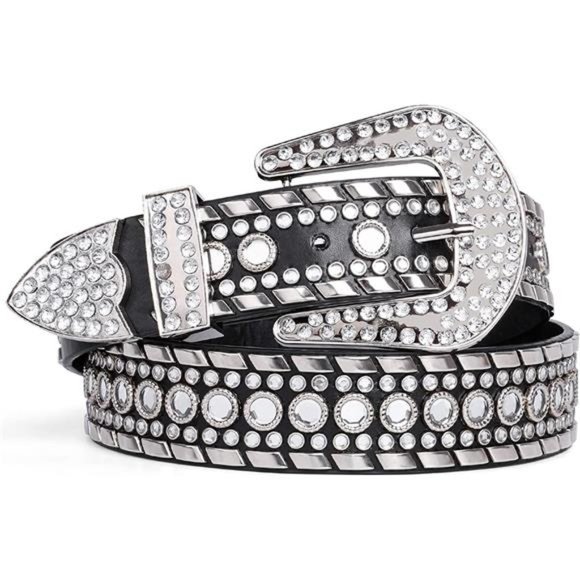 SUOSDEY Rhinestone Belt Western Cowboy Cowgirl Bling Studded Leather Belt main image 5
